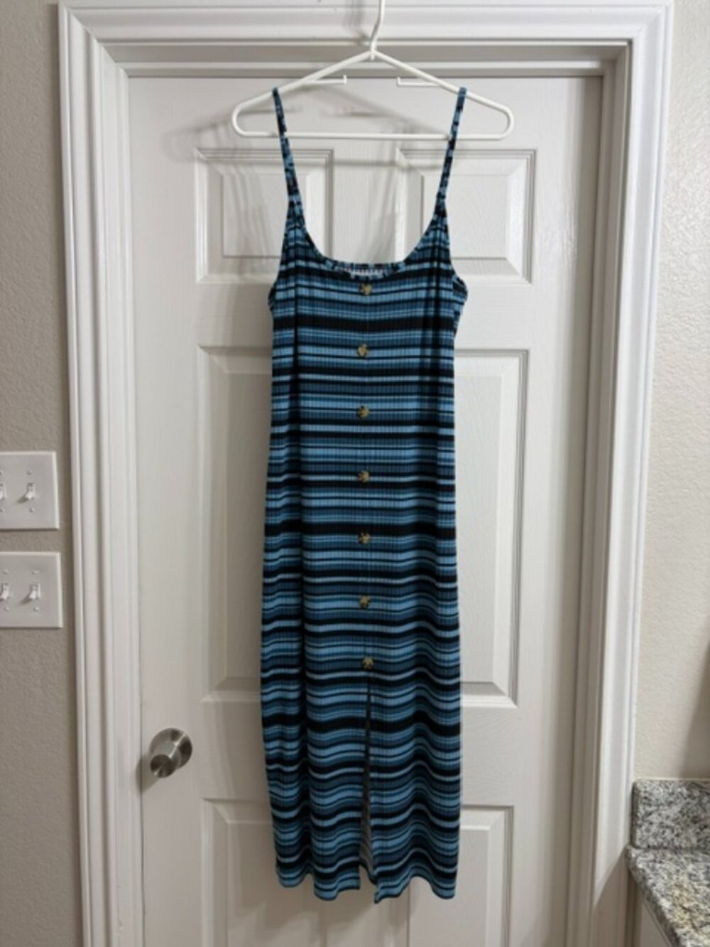 No Boundaries Brand Women's Blue Striped Spaghetti Strap Dress, Size XL